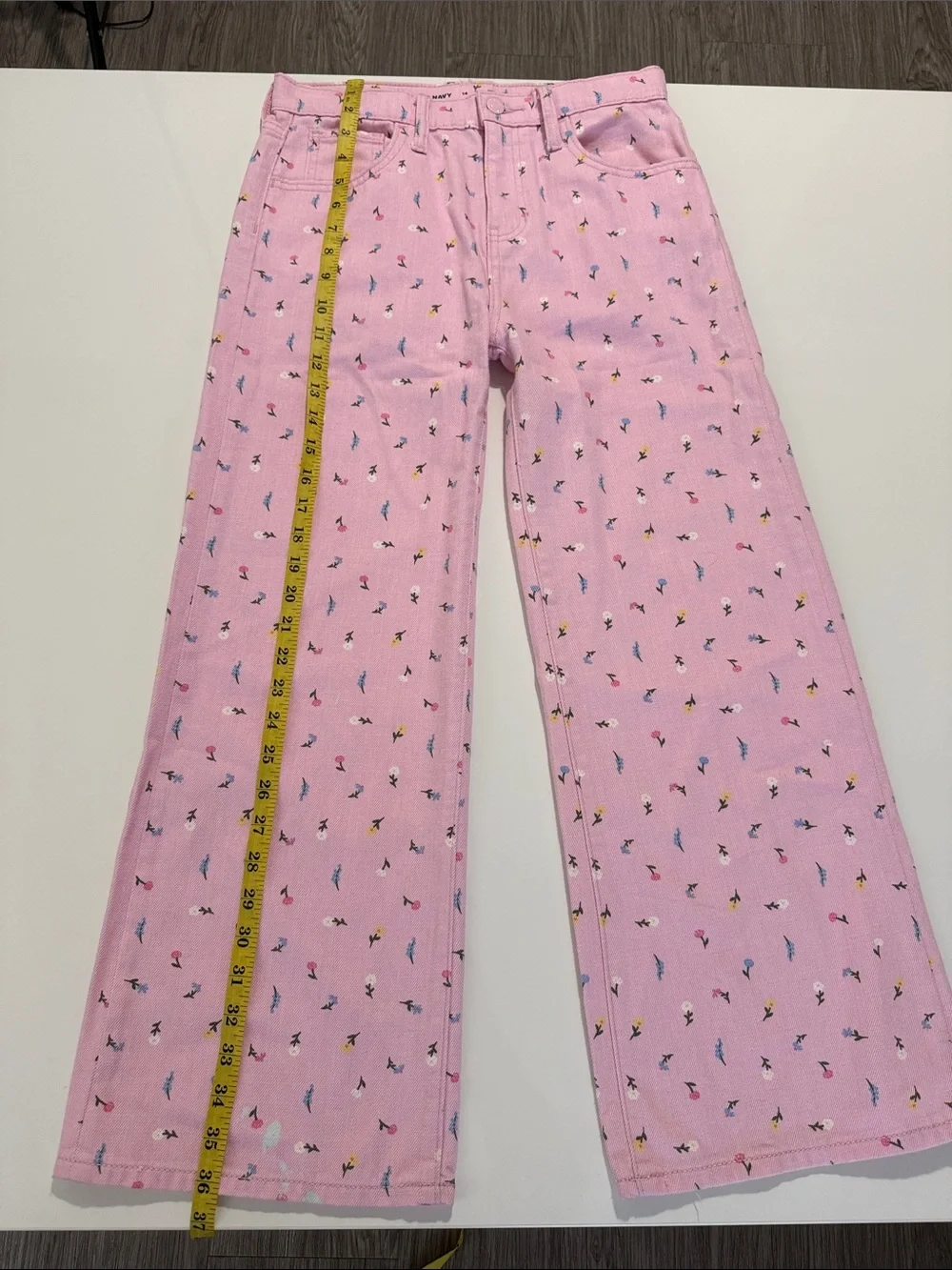 Old Navy • Girls High Rise Baggy Wide Leg Jeans • Pink & Floral • Size 14